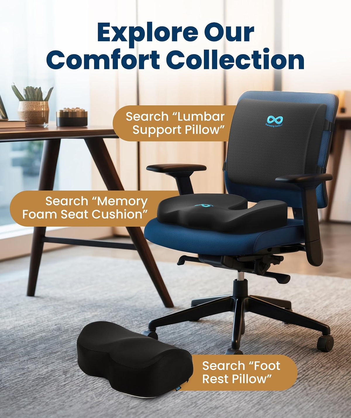 Ergonomic Lumbar Support Pillow – Back & Seat Cushion for Office, Car & Home